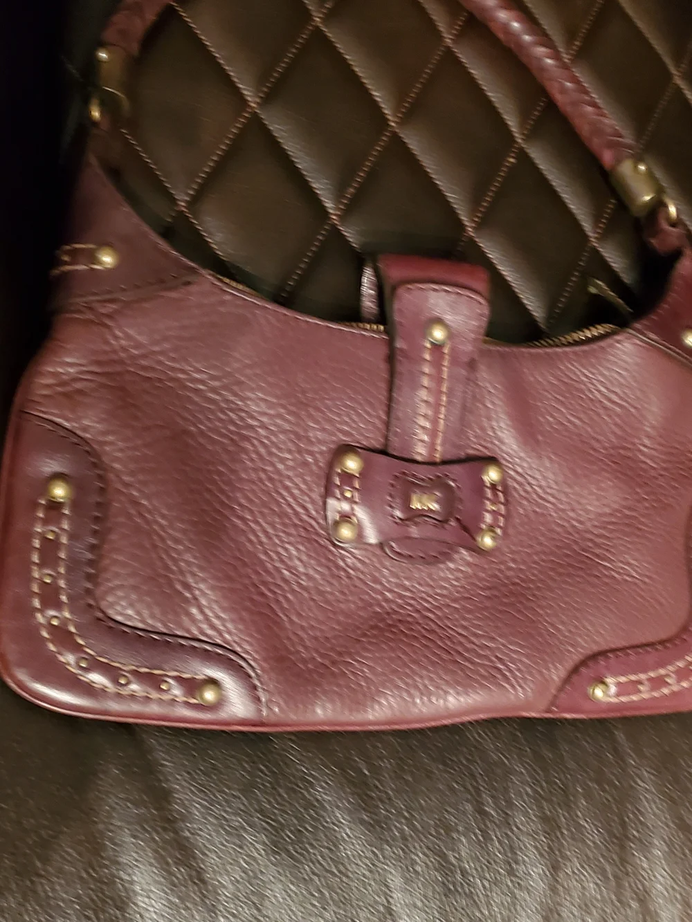 Michael Kors Plum Pebble Leather Braided-Handle Shoulder Bag- SEE LAST PIC